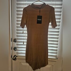 Missguided Light Brown Midi Dress Curved Hem
